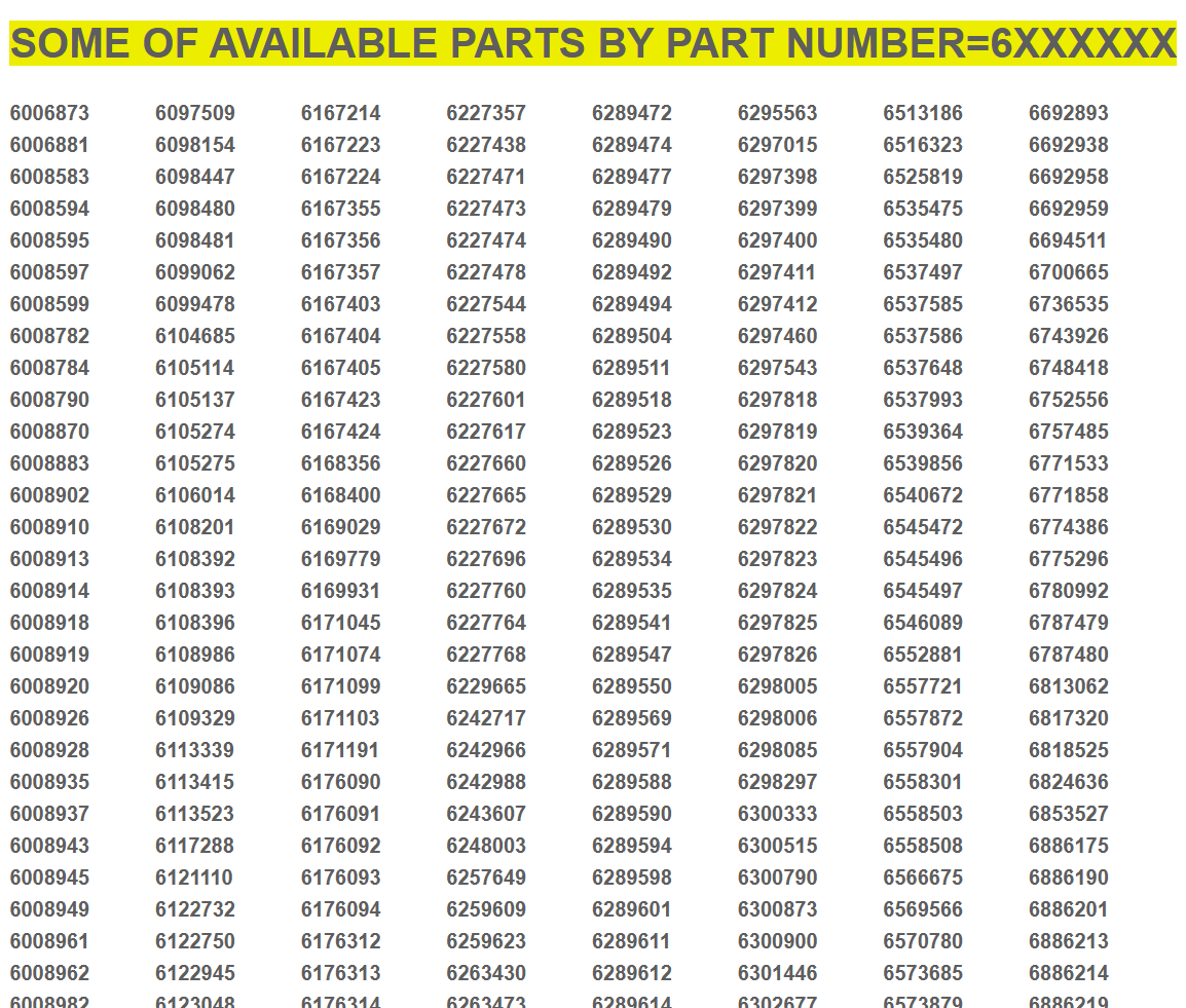 PART NUMBERS = 6XXXXXX