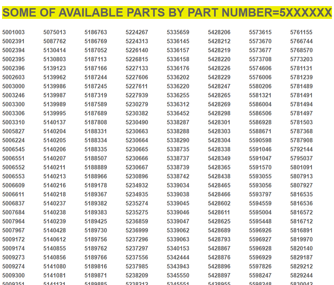 PART NUMBERS = 5XXXXXX