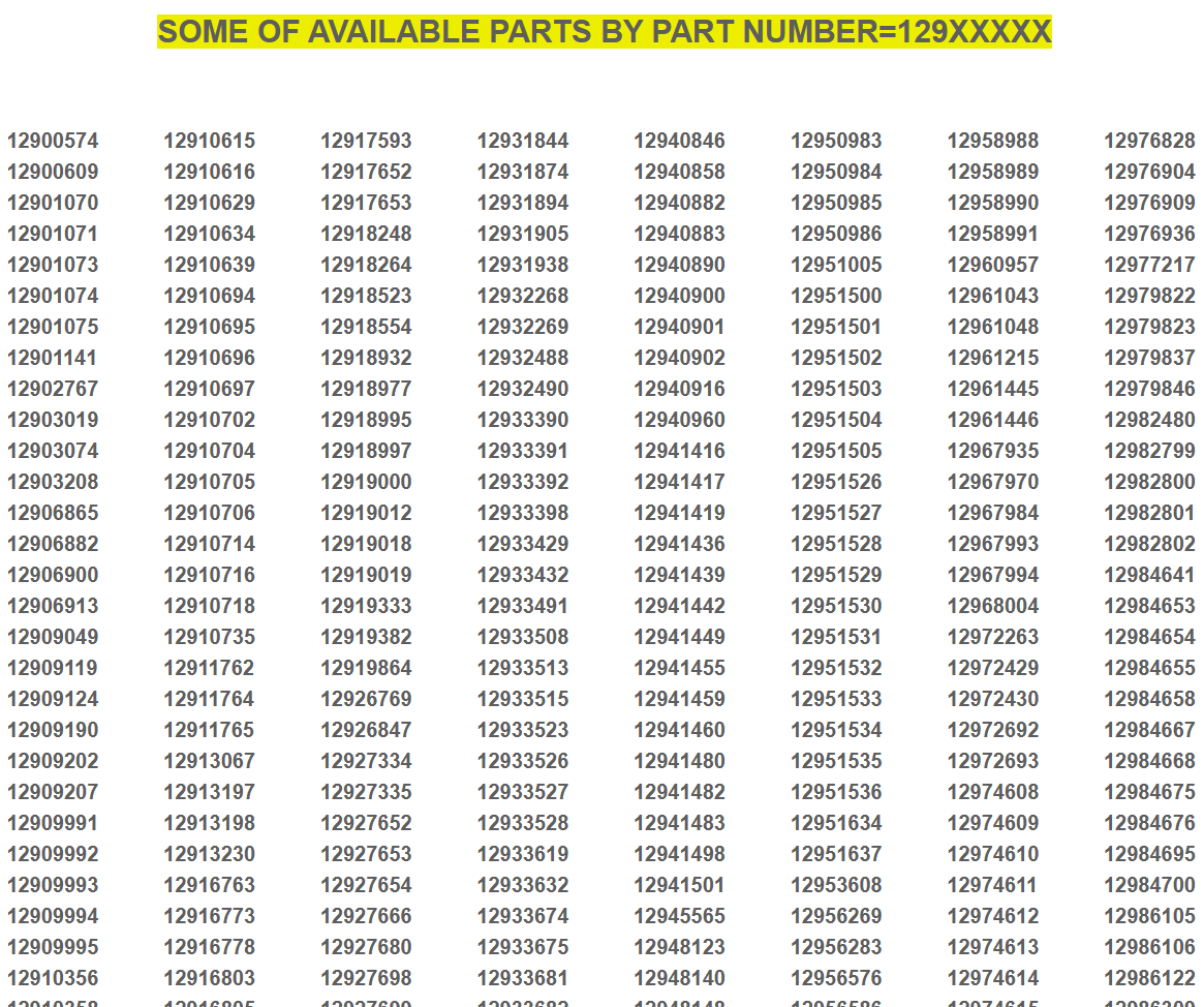 PART NUMBERS= 129XXXXX