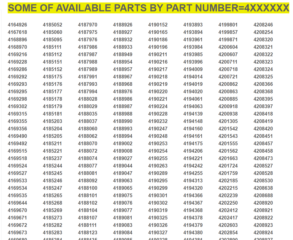 PART NUMBERS = 4XXXXXX